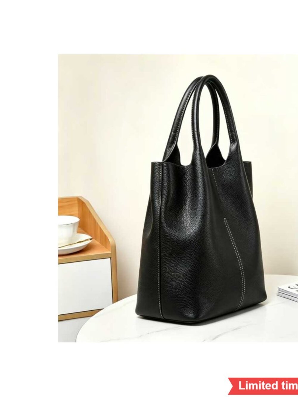 Genuine Leather Handbag With 1 Compartment 2 Zippered Pockets